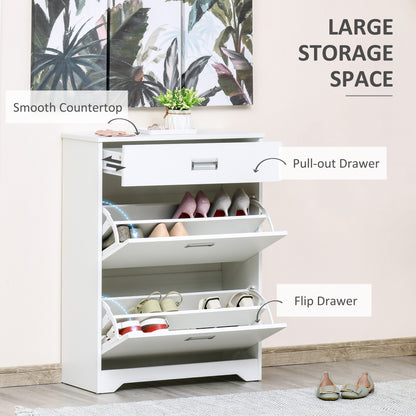 Compact Shoe Sanctuary: Storage Cabinet with Drawer, 2 Flip Doors, Adjustable Shelves for 16 Pairs, White