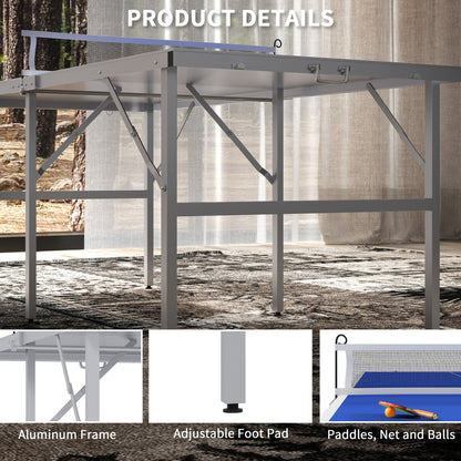 Portable Ping Pong Table Set, Table Tennis Table w/ Net, 2 Paddles, 3 Balls for Outdoor and Indoor, Easy Assembly, Blue