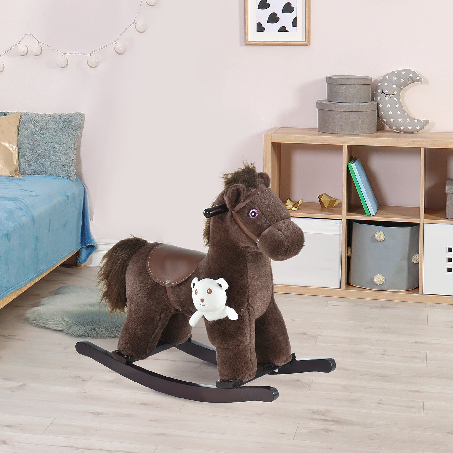 Children's Plush Rocking Horse - Cozy Bear Ride-On Toy with Realistic Sounds, Soft Seat for Kids, Brown Kids Crystal