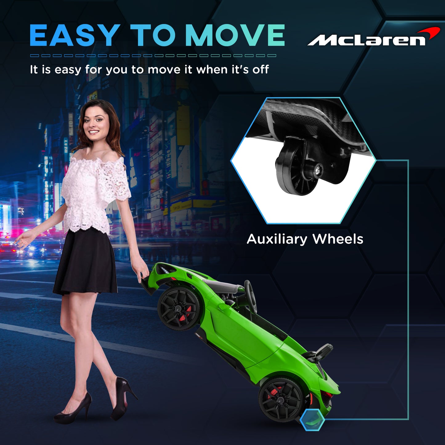 McLaren 765LT Licensed 12V Kids Electric Car w/ Scissor Doors, Training Wheels, Remote, Slow Start, Music Horn Green Kids Crystal