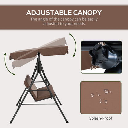 3-Seater Outdoor Porch Swing with Adjustable Canopy, Patio Swing Chair for Garden, Poolside, Backyard, Brown