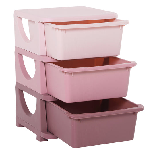 3 Tier Kids Toy Organizer and Storage Bins with 3 Plastic Drawers, Pink Kids Crystal