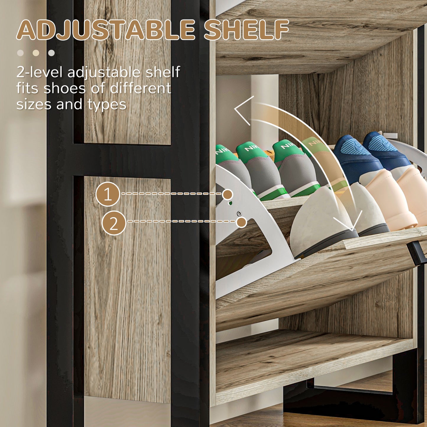 Shoe Cabinet with 3 Flip Drawer, Narrow Slim Shoe Storage Cabinet for 15 Pairs, Walnut Kids Crystal