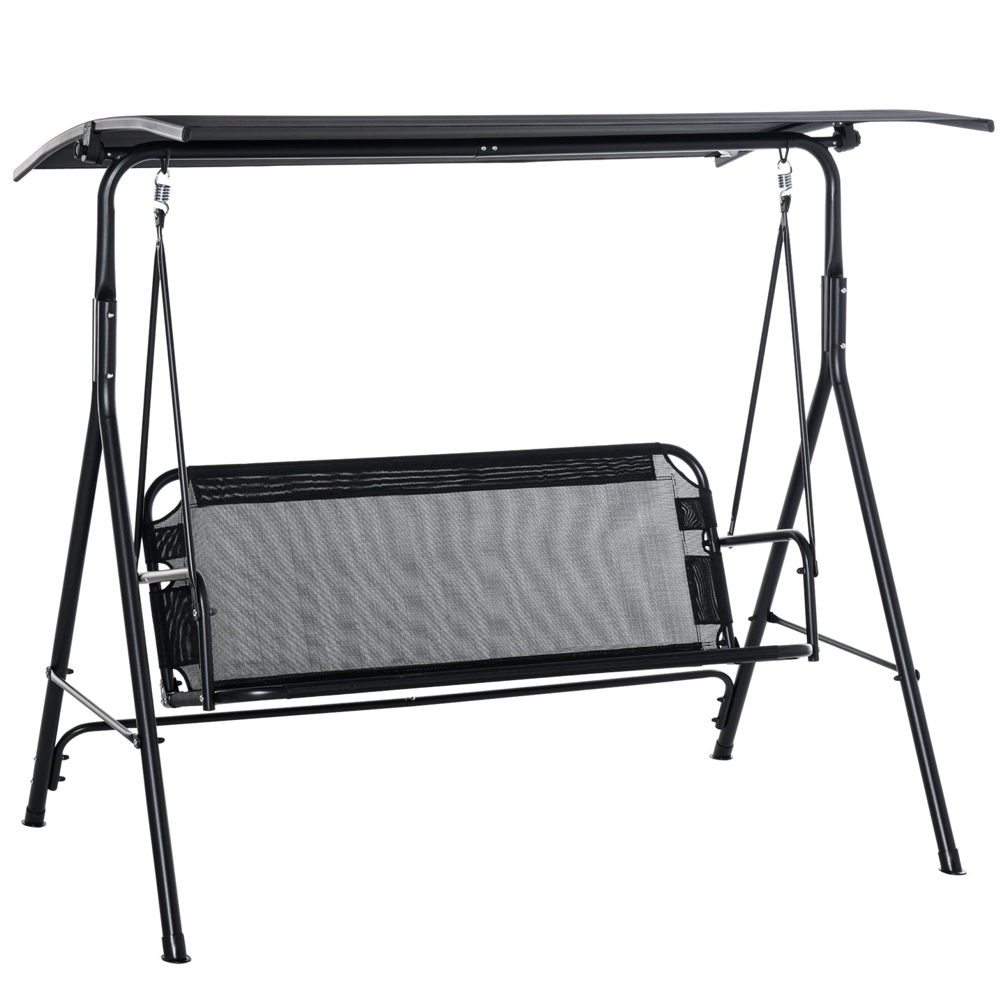 2 Person Porch Swing Chair 2 Seater Patio Swing Bench with Adjustable Canopy Breathable Seat for Garden Poolside Black Kids Crystal