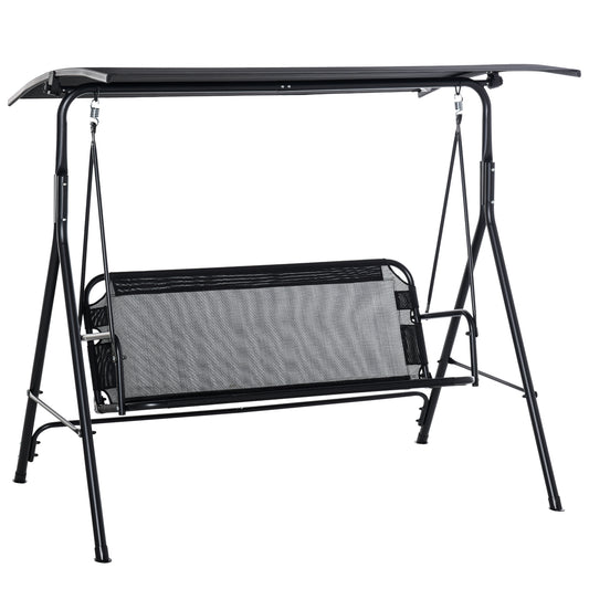 2 Person Porch Swing Chair 2 Seater Patio Swing Bench with Adjustable Canopy Breathable Seat for Garden Poolside Black Kids Crystal