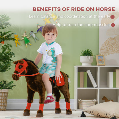 Kids Ride On Horse w/ Neighing Sound, Saddle, Stirrups, for 3-8 Years
