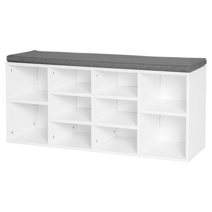 Shoe Bench with Storage, Upholstered Entryway Bench with Adjustable Shelves, Cushion for Living Room, Hallway, White