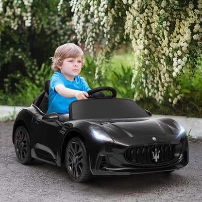 12V Maserati Gran Turismo Licensed Kids Electric Car w/ Remote Control, Soft Start, LED Lights, Music, Horn, MP3, Black