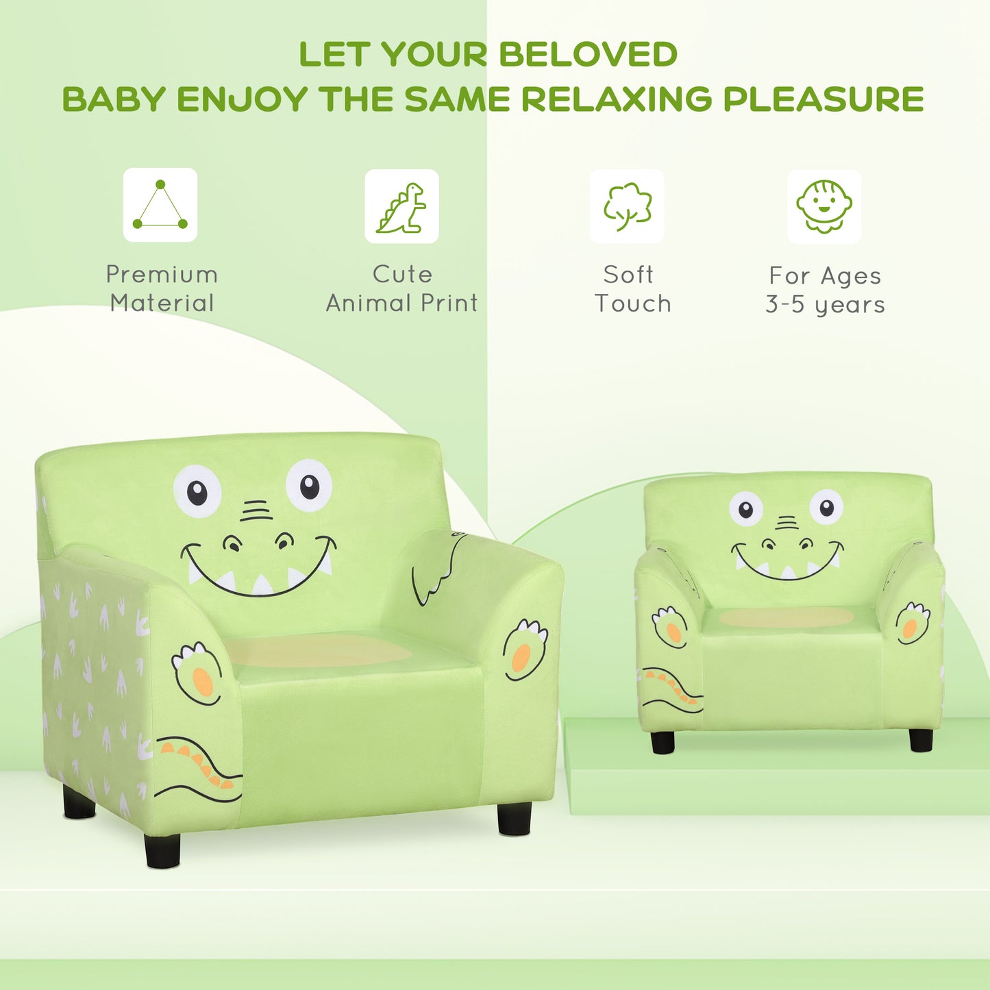 Children's Sofa: Cozy Velvet Toddler Armchair, Eco-friendly Eucalyptus Wood - Green Kids Crystal