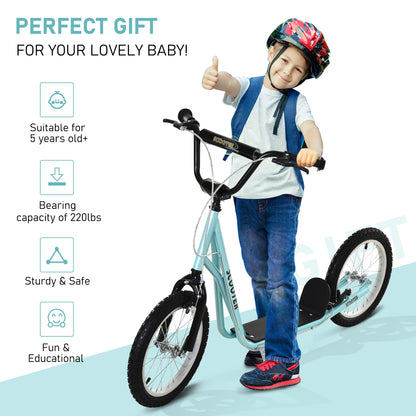 Adjustable Kids Kick Scooter: Handlebar, Dual Brakes, Inflatable Wheels, Blue