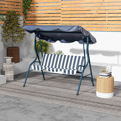 3-Seater Patio Swing Chair Outdoor Porch Swing with Adjustable Canopy Cushion Blue
