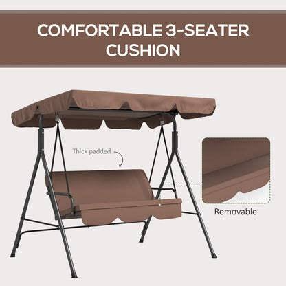 3-Seater Outdoor Porch Swing with Adjustable Canopy, Patio Swing Chair for Garden, Poolside, Backyard, Brown