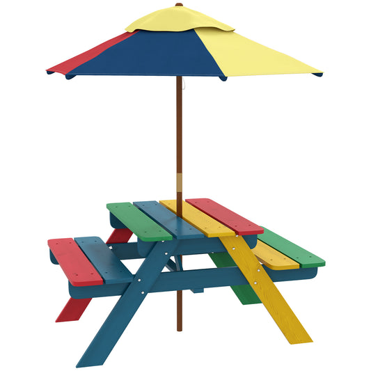 Kids Wooden Picnic Table Bench Set with Removable Umbrella, Ideal for Backyard, Garden, Ages 3-6