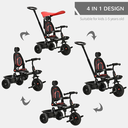 Stroller Trike: Baby Tricycle 4 In 1, Reversible Seat, Adjustable Removable Canopy, Handrail Belt, Red