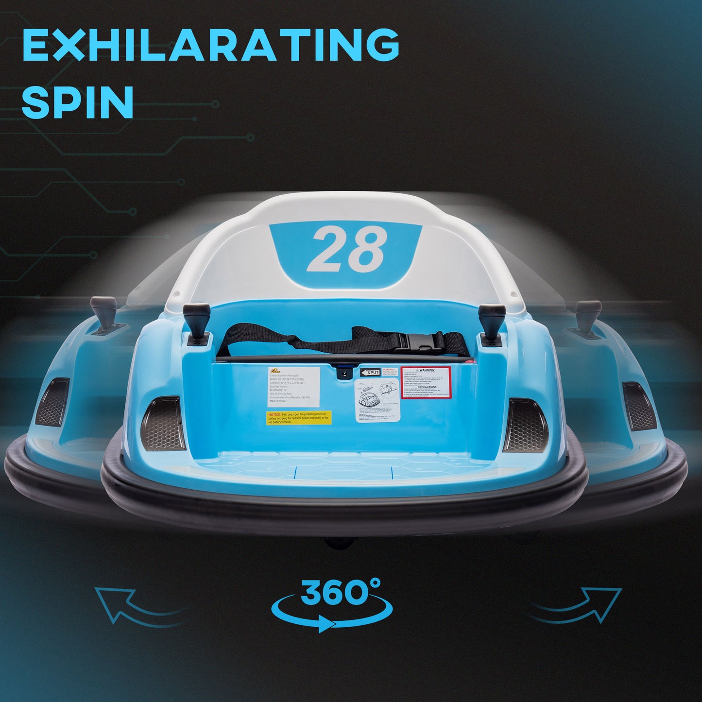 12V Bumper Car for Toddlers, Ride On Car with 360 Degree Remote Control, Lights Music Horn, for 1.5-5 Years, Light Blue Kids Crystal