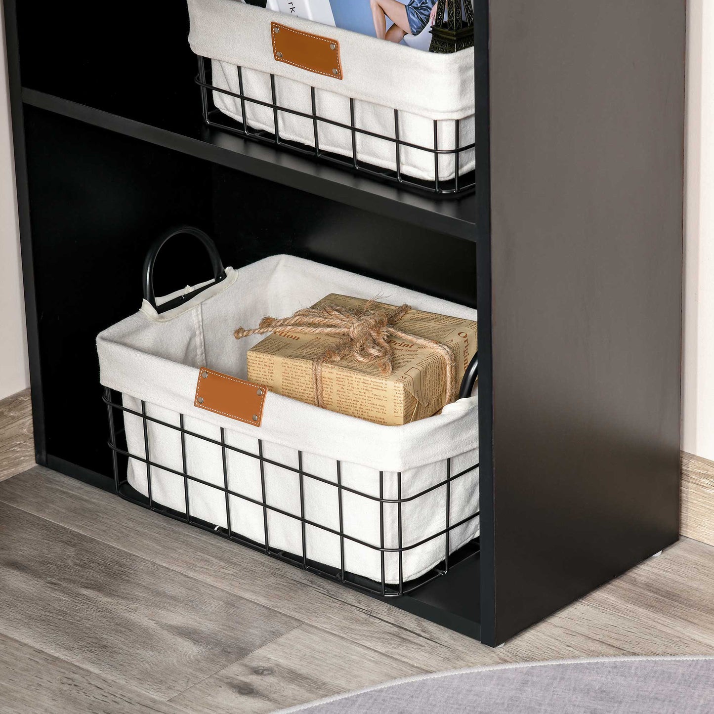 Modern Compact Computer Desk: 6-Tier Storage Shelves, Writing Table Workstation, Bookshelf, Home Office, Black Kids Crystal