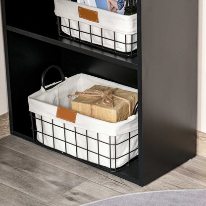 Modern Compact Computer Desk: 6-Tier Storage Shelves, Writing Table Workstation, Bookshelf, Home Office, Black