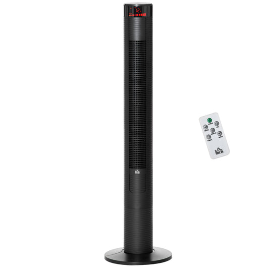 Tower Fan Freestanding Cooling 3 Speed Oscillating 12h Timer LED Remote Black for Home Bedroom