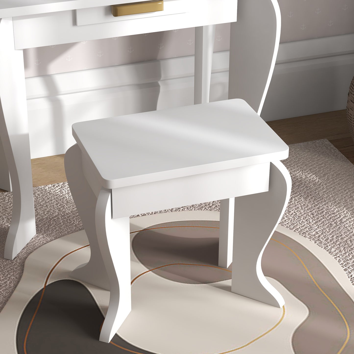 Kids Dressing Table and Chair Set, Girls Dressing Set, Makeup Desk with Drawer for 3-6 Years Old Kids, White Kids Crystal