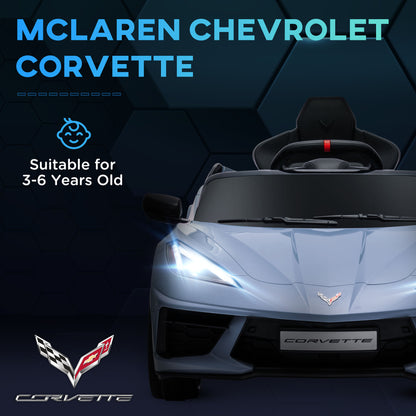 12V Kids Electric Car Corvette Licensed Remote Control Suspension Music Headlight Slow Start Light Blue Ride On