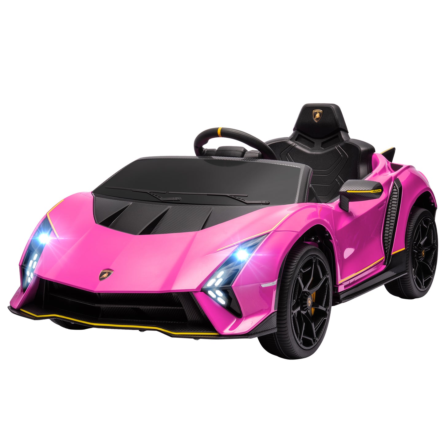 12V Lamborghini Autentica Licensed Kids Car with Remote Control, 4 Wheels Spring Suspension, Soft Start, Pink Kids Crystal