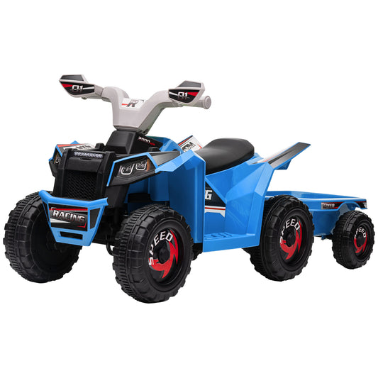 6V Kids ATV Quad Battery Powered Electric Vehicle Back Trailer Wear-resistant Wheels Boys Girls Blue Toy Kids Crystal