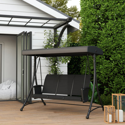 3 Person Outdoor Porch Swing Chair with Adjustable Canopy, Black
