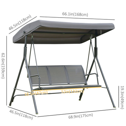 3-Seater Porch Swing Chair Garden Hammock A-Frame Outdoor Sling Seat with Adjustable Canopy Cover