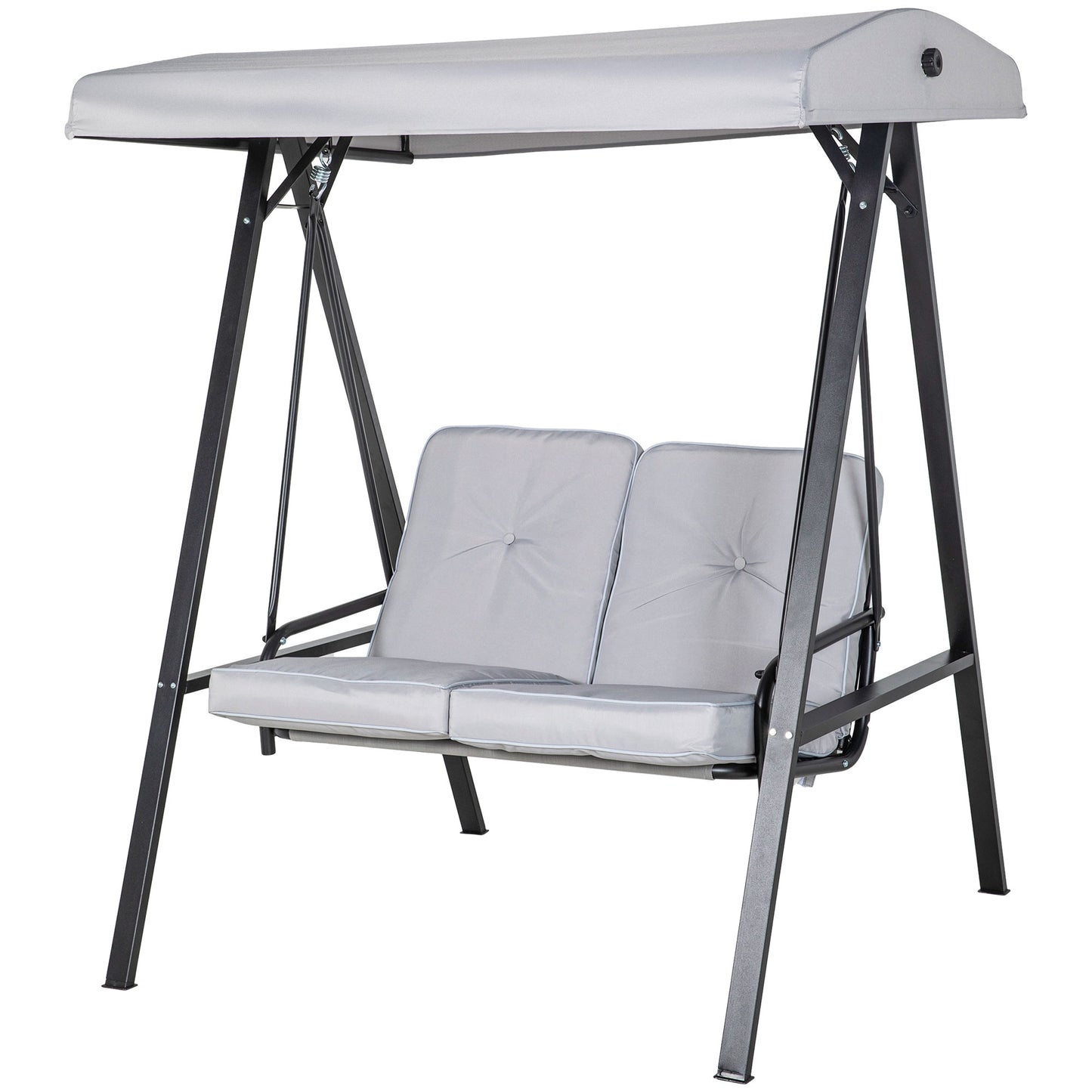2-Seater Outdoor Porch Swing with Adjustable Canopy Patio Swing Chair for Garden Poolside Backyard in Grey Kids Crystal