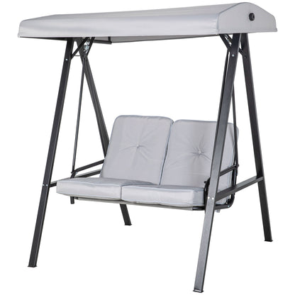 2-Seater Outdoor Porch Swing with Adjustable Canopy Patio Swing Chair for Garden Poolside Backyard in Grey