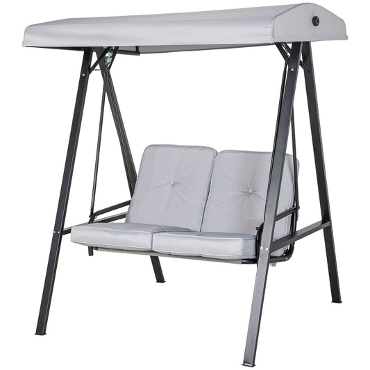 2-Seater Outdoor Porch Swing with Adjustable Canopy Patio Swing Chair for Garden Poolside Backyard in Grey Kids Crystal