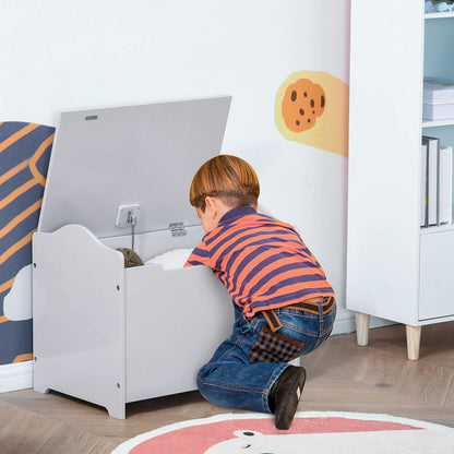 Large Wooden Toy Storage Box Organizer with Magnetic Hinge for Kids Playroom Chest with Groove Handle Grey