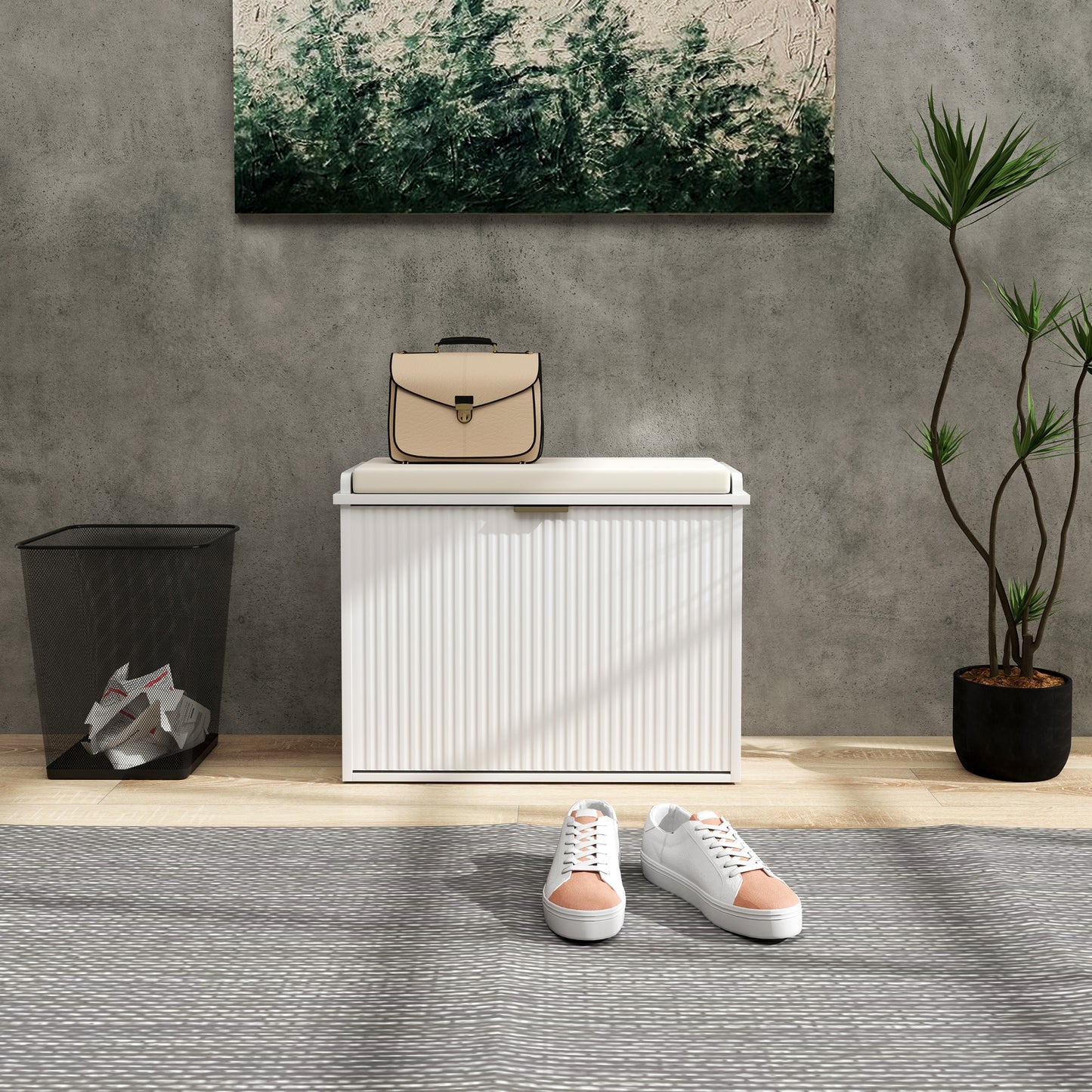 Entryway Bench with Padded Seat and Flip-Drawers, Holds up to 265lbs, Shoe Storage Bench for 6 Pairs of Shoes, White Kids Crystal