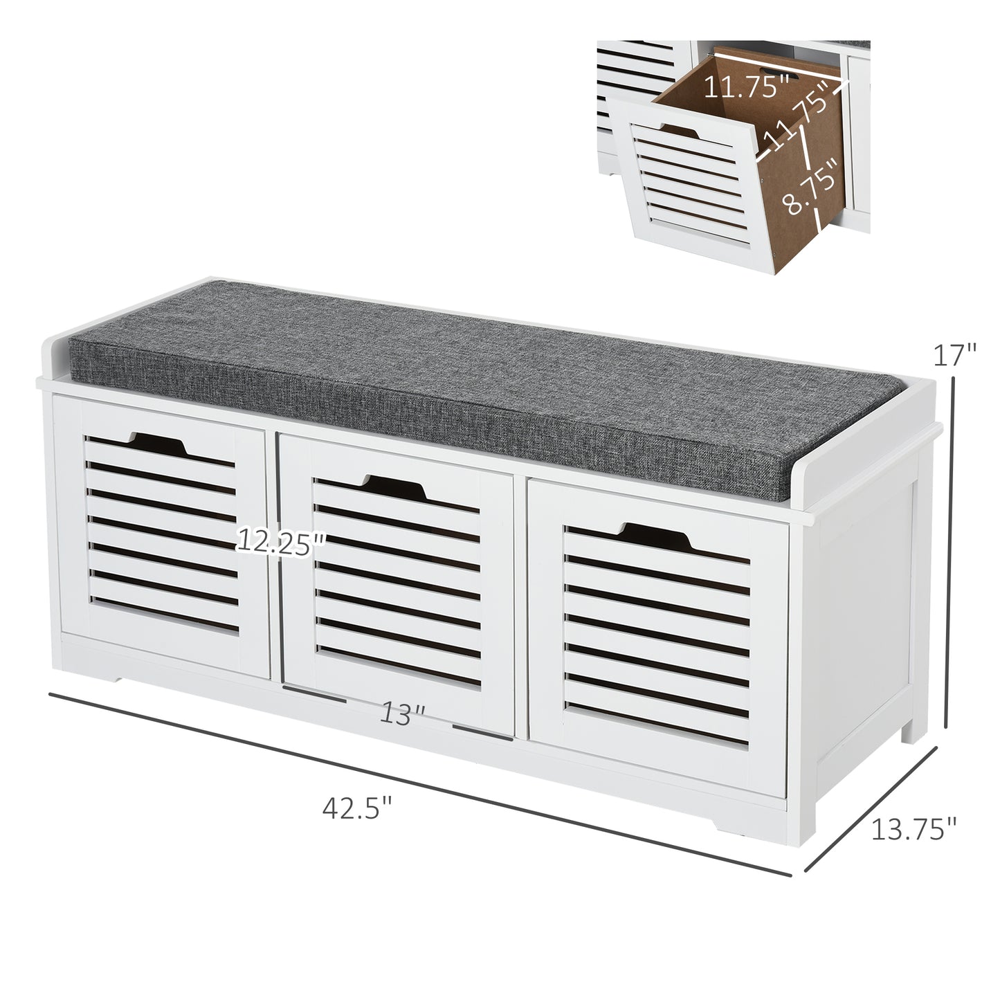 Upholstered Shoe Haven: Storage Bench with Padded Cushion, 3 Drawers, Ample Space for Living Room Kids Crystal