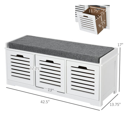 Upholstered Shoe Haven: Storage Bench with Padded Cushion, 3 Drawers, Ample Space for Living Room