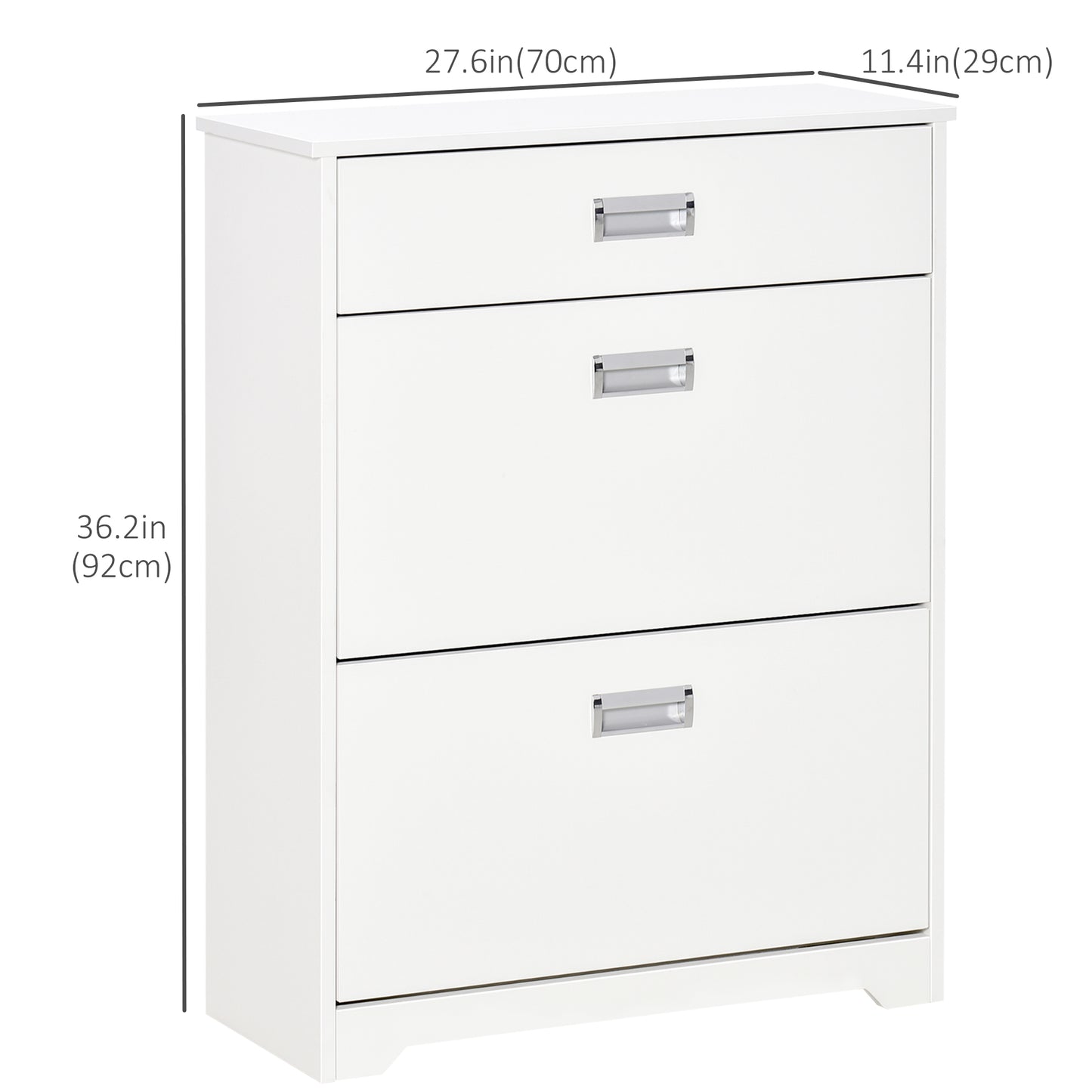 Compact Shoe Sanctuary: Storage Cabinet with Drawer, 2 Flip Doors, Adjustable Shelves for 16 Pairs, White Kids Crystal