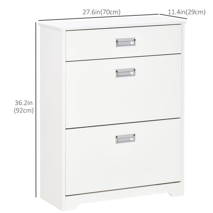 Compact Shoe Sanctuary: Storage Cabinet with Drawer, 2 Flip Doors, Adjustable Shelves for 16 Pairs, White
