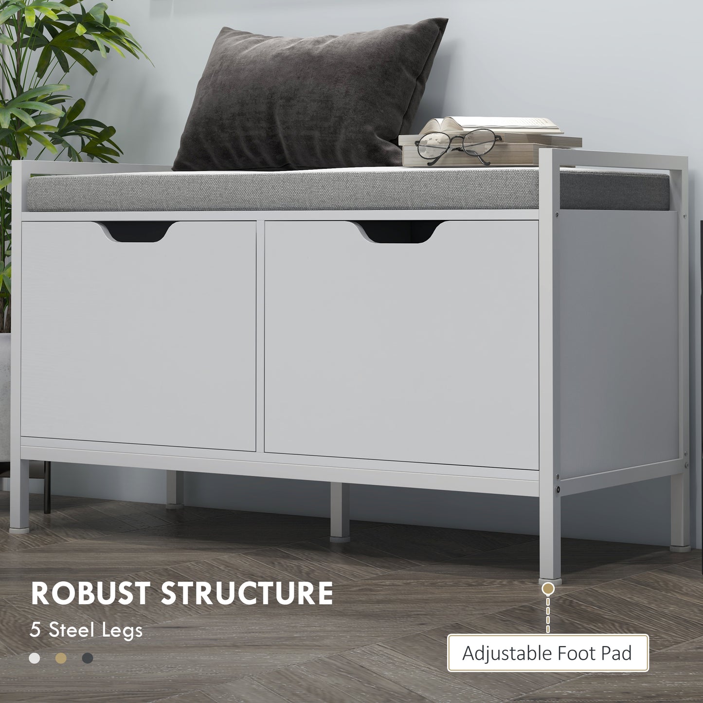 Shoe Storage Bench with Seat Cushion, Shoe Cabinet for Hallway, Entryway Bench, Supports 352lbs, White Kids Crystal