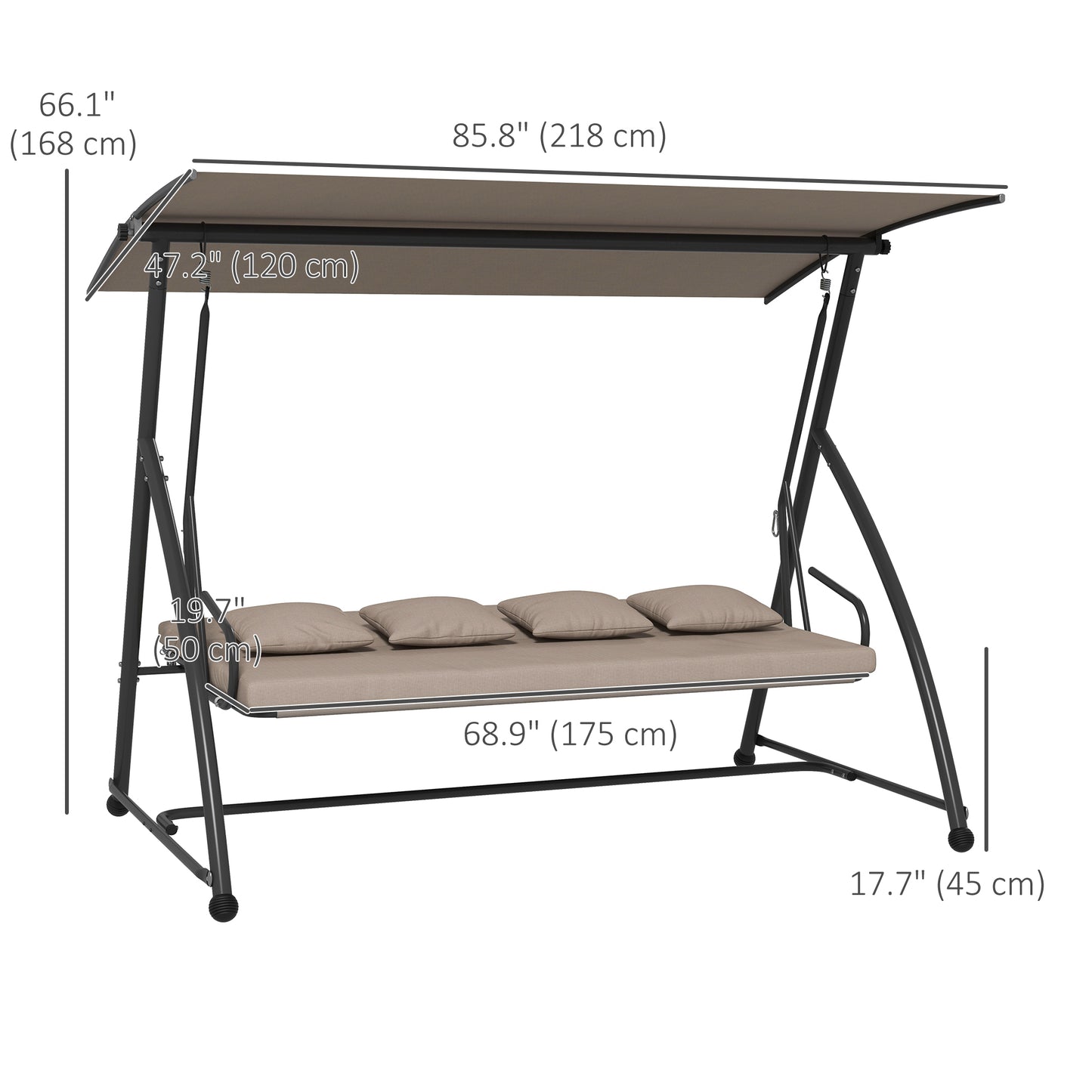 3 Seater Porch Swing Convertible Swing Chair Bed Cushioned Light Brown Kids Crystal
