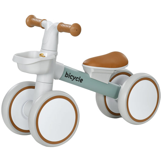Toddler Balance Bike for 12–36 Months with Adjustable Seat, Removable Basket, 4 Silent Wheels, Green