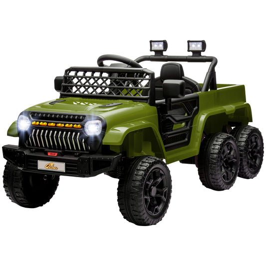 12V 4WD/2WD Kids Electric Car w/ Remote Control, Spring Suspension, Back Trailer, Light, Music, Soft Start, Dark Green Kids Crystal