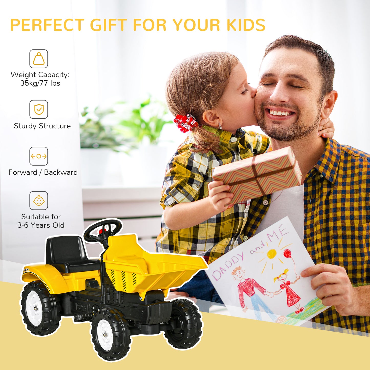 Kids Ride-On Excavator Manual Control Bucket Pretend Play Tractor Forward Backward Function Kids Crystal