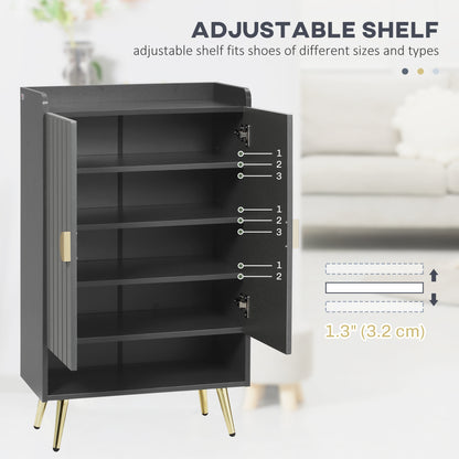 Modern Entryway 15 Pair Shoe Cabinet with 2 Doors Adjustable Shelves, Grey Finish for Stylish Organization | Sleek Design