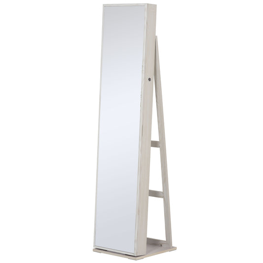 Lockable Jewelry Cabinet Standing Armoire Full Length Mirror LED Lights White Jewelry Organizer Kids Crystal