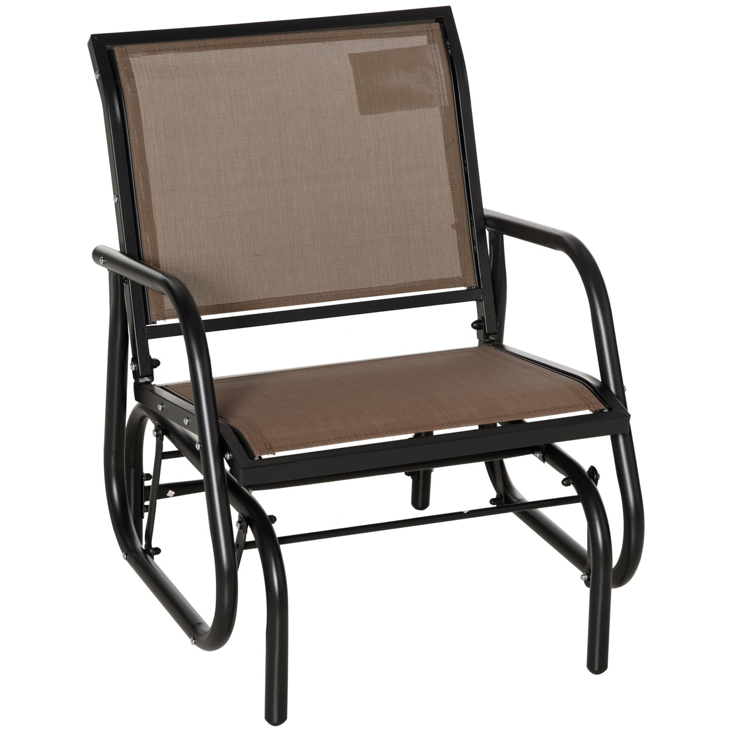 Breezy Glider: Steel Frame Outdoor Swing Chair with Breathable Mesh Seat, Backrest, and Curved Rocking Arms, Brown Kids Crystal