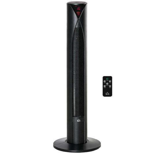 Tower Fan Oscillating 3 Speed 12h Timer LED Remote Control Cooling for Bedroom Home Black