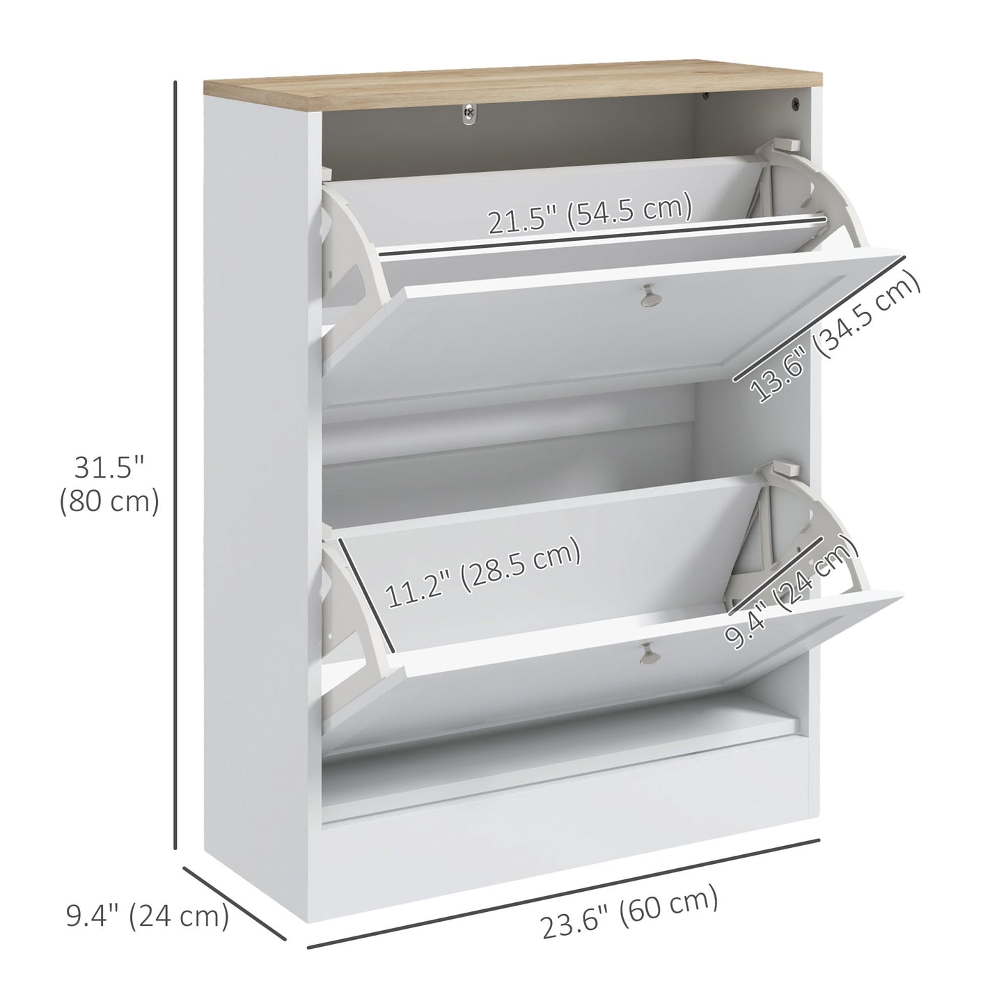Slim Shoe Storage Cabinet, Modern Shoe Cabinet with 2 Flip Drawers and Adjustable Shelves for 12 Pairs, White Kids Crystal