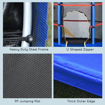 55" Kids Trampoline Enclosure Net Steel Frame Indoor Round Bouncer Rebounder 3-6 Years Blue Toy