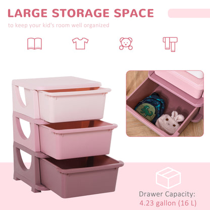 3 Tier Kids Toy Organizer and Storage Bins with 3 Plastic Drawers, Pink