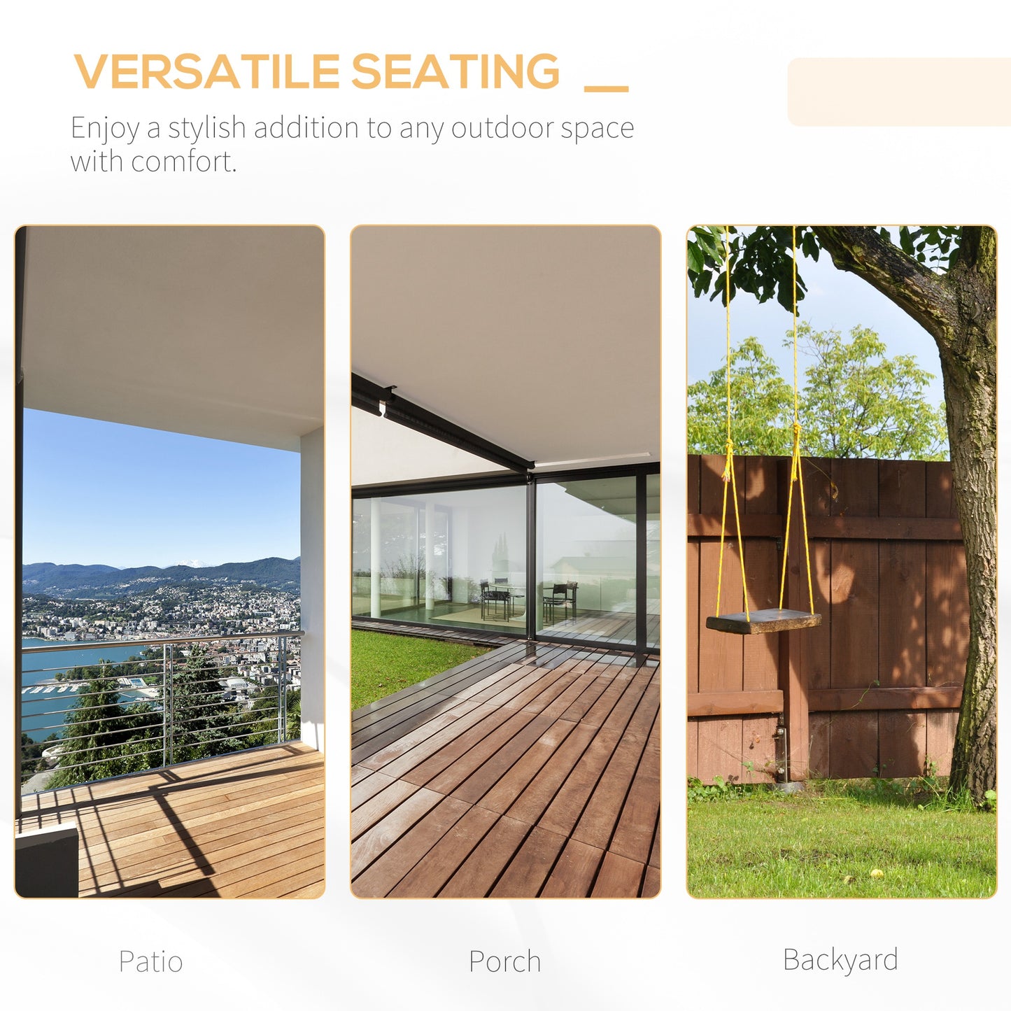 Swing Seat Porch Outdoor 2-Seater Fir Wooden Patio Hanging Bench with Slatted Design for Garden White Kids Crystal